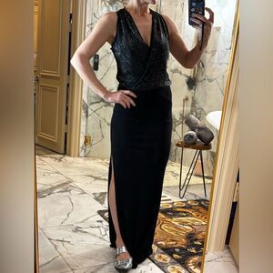Vintage Maria Bianca Nero | Med | black sparkle cross front floor length dress